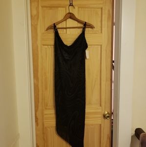 G-dresses Lined Velvet Feel Angle Fringe Dress Midi Black Medium